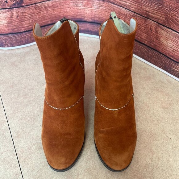 Shoe The Bear Bijou Caramel Suede Ankle Back Zip Booties - Picture 2 of 16